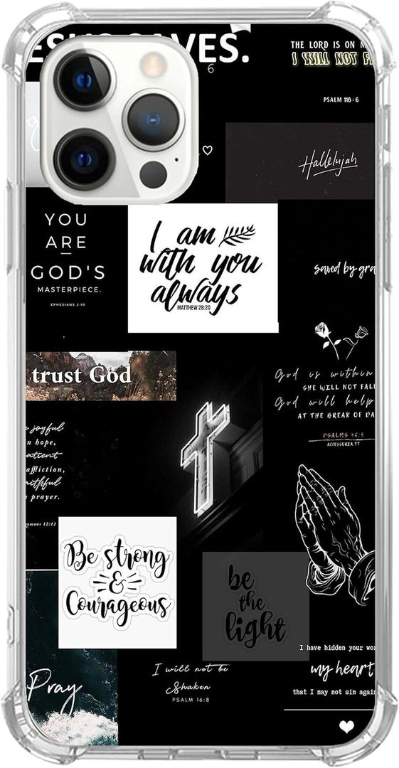 Christian Bible Collage Case Compatible with iPhone 14 Pro Max, Black Christian Postive Quotes Cover for Men Girls Women Boys, Shockproof Protective TPU Case for iPhone 14 Pro Max