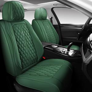 Full Coverage Leather Car Seat Covers,Wateroroof Seat Covers for Cars,Trucks,Sedans,Luxury Green Front Seat Cover,Car Seat Protector,2 Seats Car Seat Cushion