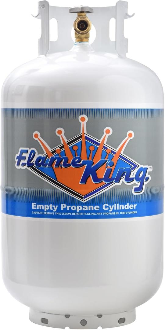 Flame King YSN-301 30 Pound Steel Propane Tank Cylinder with Type 1 Overflow Protection Device Valve DOT and TC Compliant, White