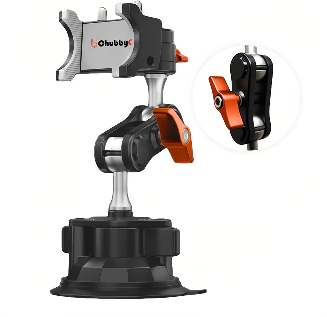 Chubbycable ChubbyGrip Car Phone Holder 360 Adjustable Cell Phone Car Mount Ultra-Durable Metal Car Phone Mount for Windshield, Suction Cup Phone Mount for iPhone Samsung All Smartphone, Clamp