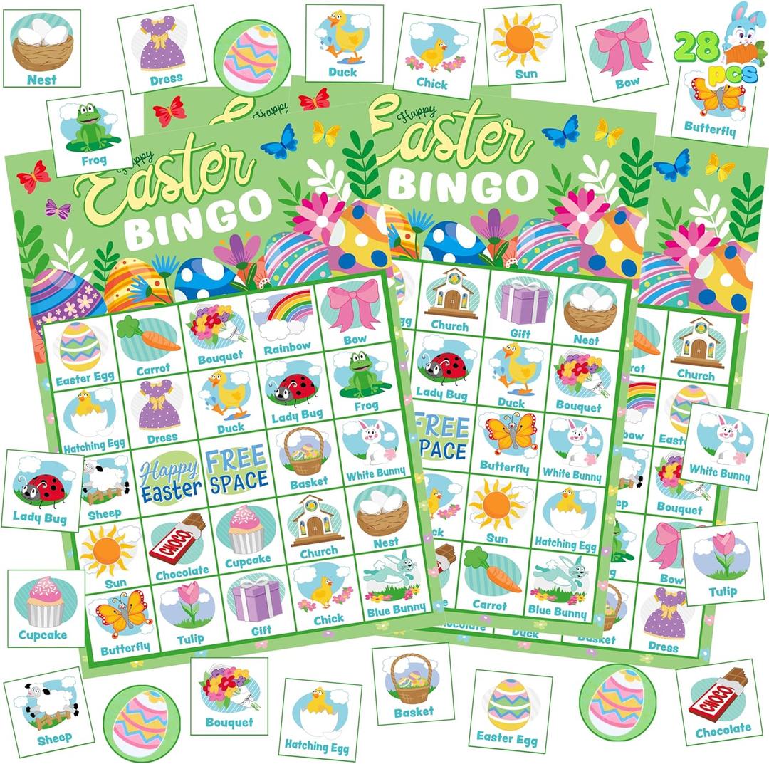 JOYIN 28 Players Easter Bingo Cards (5x5) for Easter Party Goodies Games, Kids School Classroom Gift, Indoor Family Activities, Basket Filler Stuffers