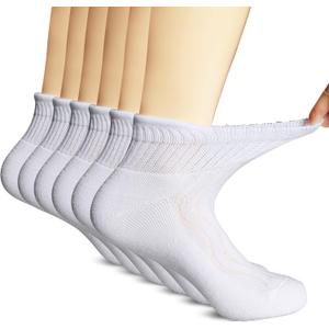 +MD Bamboo Viscose Ankle Diabetic Socks for Men & Women, 6 Pairs, Soft Cushioned, Non-Binding Loose Top, Extra Wide 9-11 White