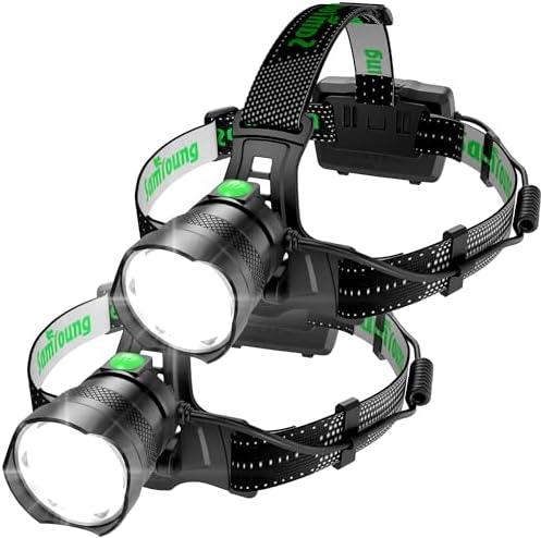 2PCS Bright LED Headlamp 1000LM Induction Function, 7 Modes Long Lasting Battery Life Head Lamp, IP67 Waterproof Zoom LED Headlamp, 90° Adjustable for Outdoor Indoor Camping Running Hunting Car Repair