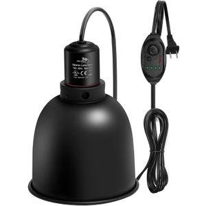 MECESOR Reptile Light Fixture with Dimming Switch and Timer, 8.5 Inch Deep Dome Reptile Heat Lamp Fixture, Reptile Lamp Fixture Cap for UVB Bulb Basking Heat Bulb for Reptile Glass Terrariums, 1PCS