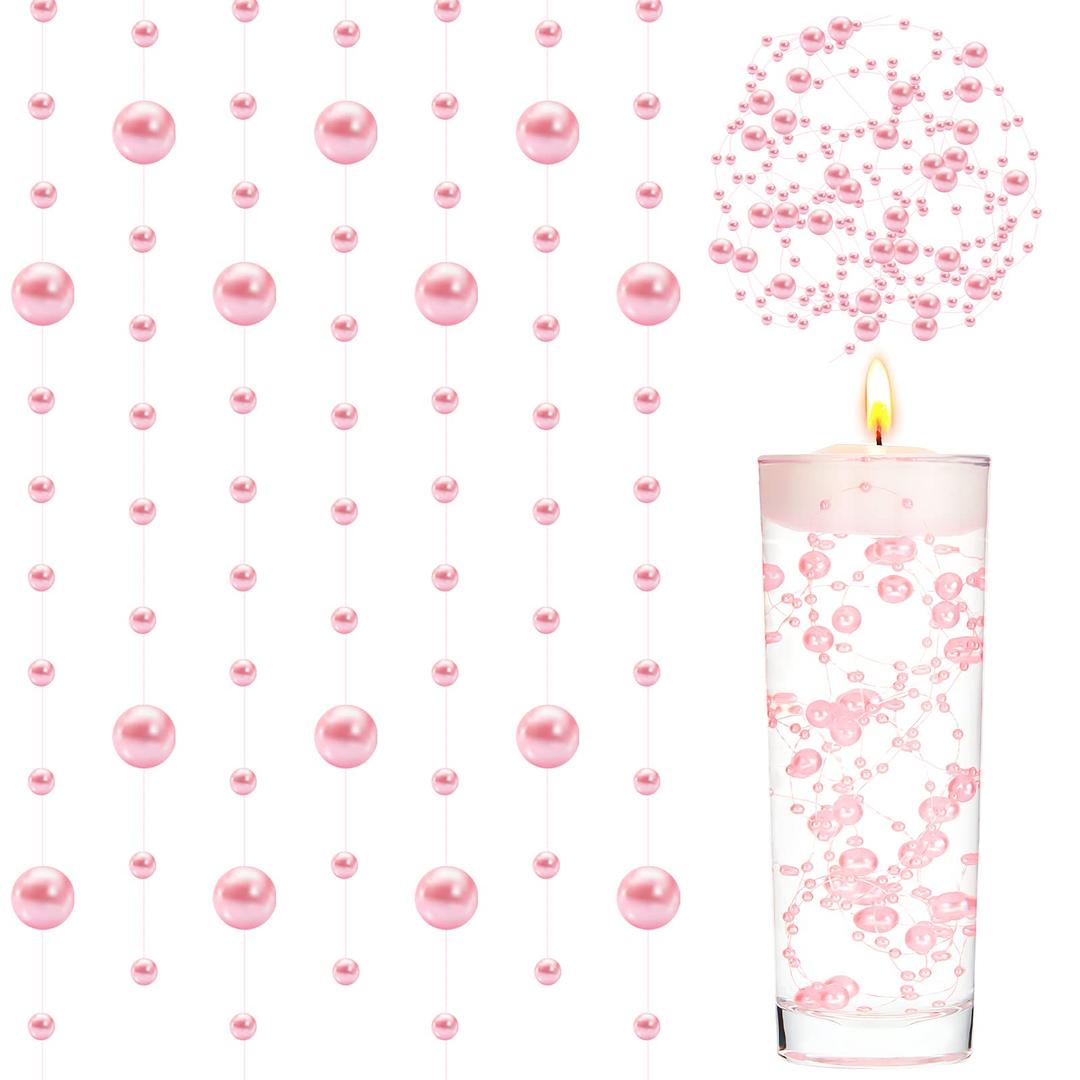 Tondiamo 24 Pcs Artificial Pearl String for Floating Candle Faux Pearls Beads String Garland Centerpiece Decoration for Vases Filler Wedding Spring Holiday Party Decor(Pink)