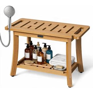 25.2" Shower Benches for Inside Shower, Waterproof HDPS Shower Stool, Teak