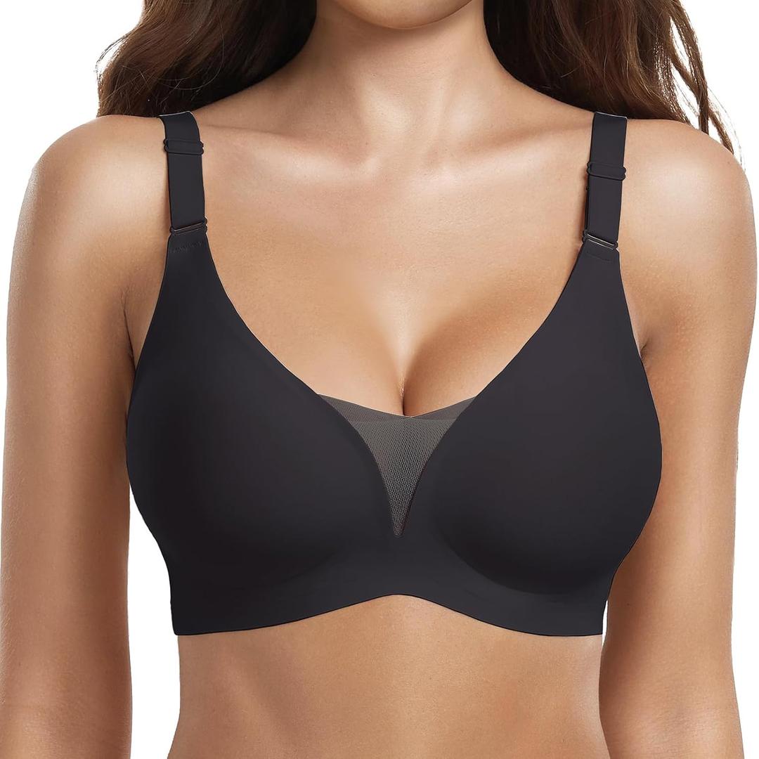 GXOULRRA Mesh Bras for Women No Underwire Buttery Soft Bralettes for Women Adjustable Everyday Bras with Extra Extender-Black，XXL