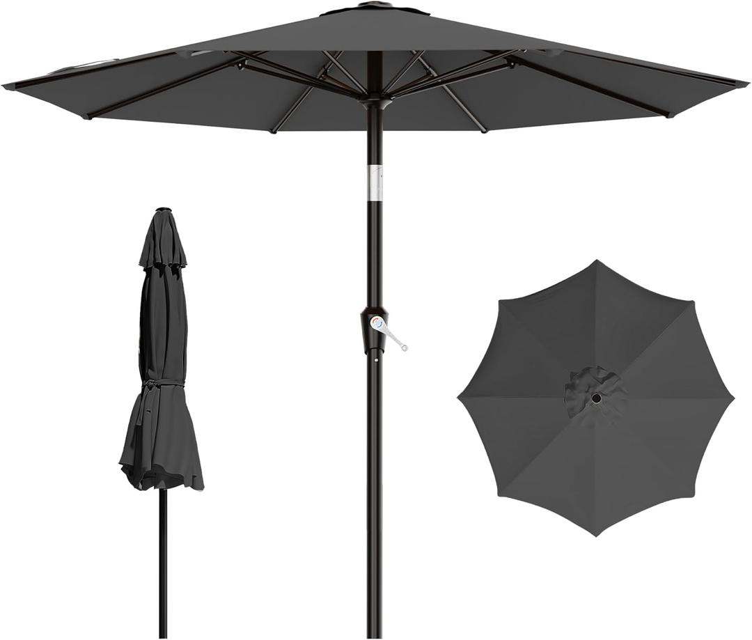 AreShark 9 FT Patio Umbrella for Outdoor, Outdoor Table Umbrella with Push Button Tilt and Crank, Outdoor Patio Umbrellas with 8 Sturdy Ribs for Market, Garden, Pool (Gray)