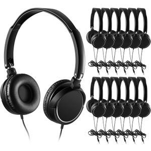 24 Pack Classroom Headphones Bulk Student Headphones with Microphone Kids Earphones for School, Adjustable over Ear Head Phones Class Set Earbuds Wire Earphones for School Students Kids (Black)