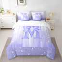 Feelyou Purple Bowknot Comforter Set with Sheets 7 Piece Full Size Initial Letter M Bedding Set for Kids Boys Girls Princess Glitter Bed in a Bag Cute Bow Alphabet Room Decor Soft