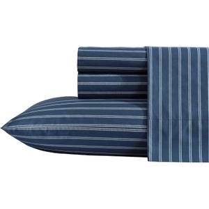 Nautica - King Sheets, Premium Cotton Percale Bedding Set, Striped Bedding Set, Oeko-Tex Certified (Richmond Stripe Blue, King)