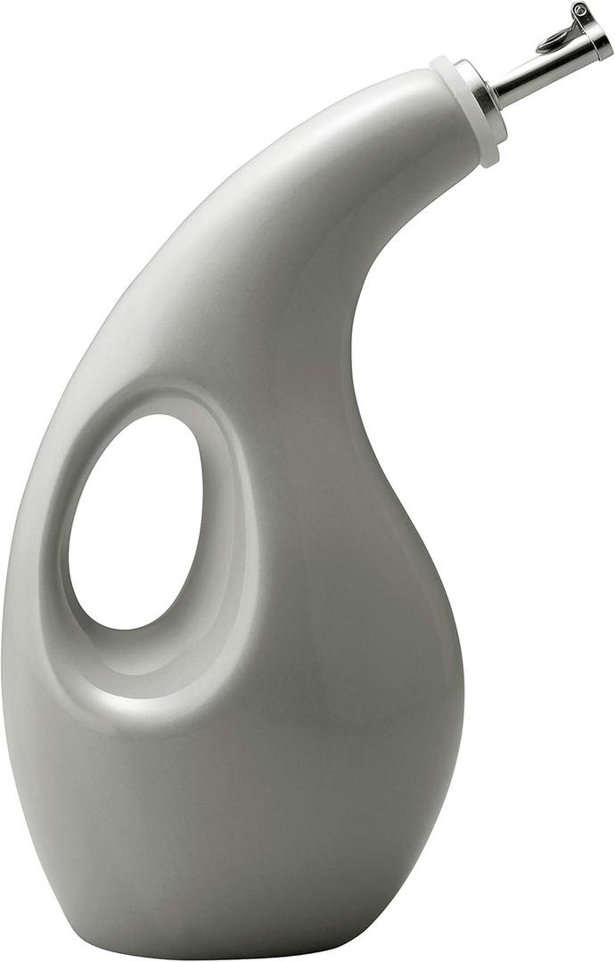 Rachael Ray Solid Glaze Ceramics EVOO Olive Oil Bottle Dispenser with Spout - 24 Ounce , Gray (Sea Salt Gray)