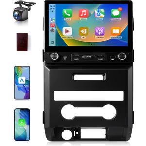 VQU Car Stereo for Ford F150 2009 to 2012, 10.2 Inch Car Radio Upgrade for F-150 2010 2011 Manual A/C, Android 13 Touch Screen CarPlay/Android Auto Radio with Backup Camera/FM/SWC/DPS (2+32G)