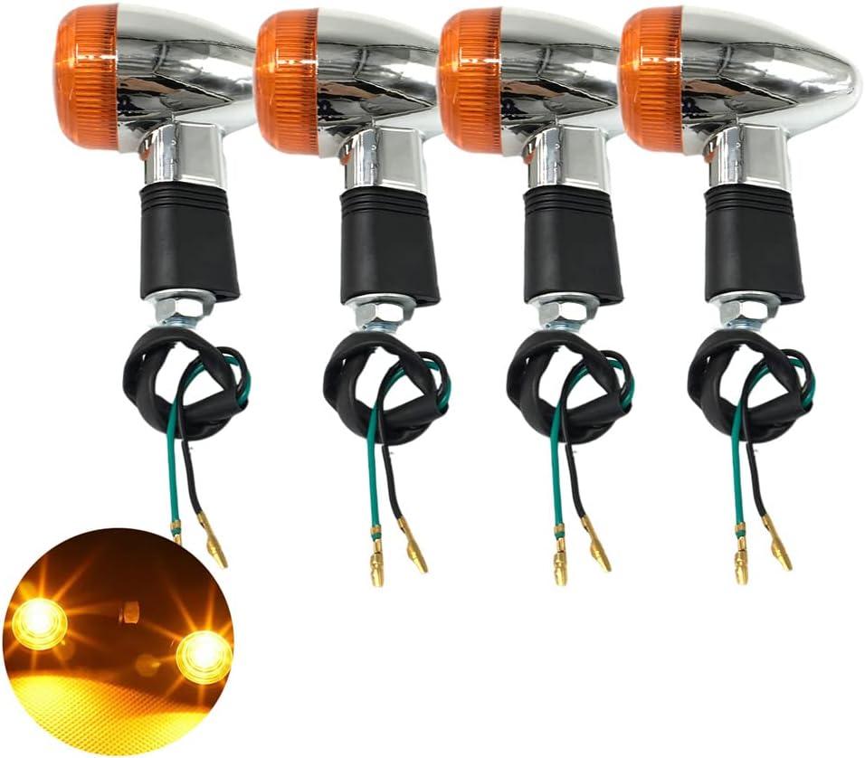 Universal 4pcs Motorcycle Turn Signals Chrome Bullet Front Rear Lights Compatible with Harley Honda Suzuki Yamaha Kawasaki Motorcycle Bobber Chopper (Amber)