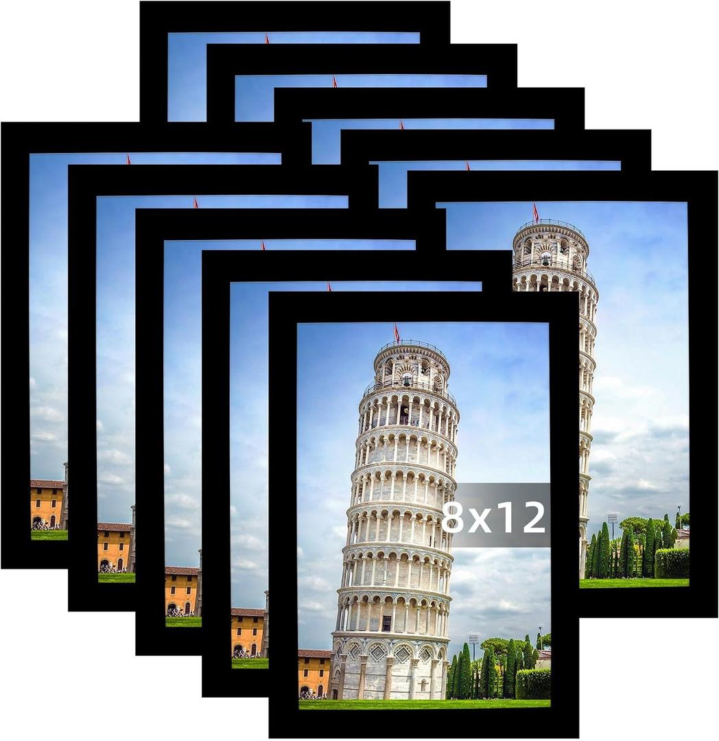 SESEAT 8x12 Picture Frame Set of 10, Display Pictures 8x12 Prints Without Mat, Wall Mounting, Black