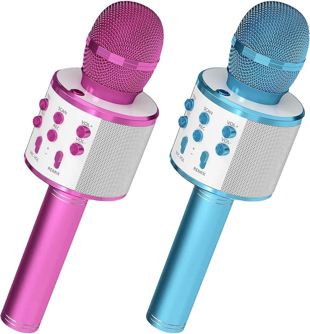 5 CORE Bluetooth Wireless Karaoke Microphone 2Pcs All-in-One Portable Handheld Mic with Speaker Recorder Microfono Inalambrico WM SPK PNK+BLU (Pink+Blue)