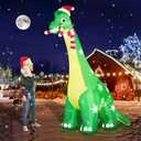 13FT Giant Dinosaur Christmas Inflatable Decorations, Built-in LED Lights, Strong Blower Huge Blow Up Yard Clearance Decor with Large Candy Cane Xmas Santa Hat Outdoor Indoor Holiday Party