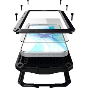 Marrkey for iPhone 13 Case, 360 Full Body Protective Cover Heavy Duty Shockproof Tough Armour Aluminum Metal Case with Silicone Built-in Screen Protector for Apple iPhone 13 6.1 Inch - Black