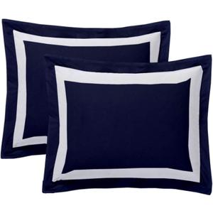 Navy Blue & White Dual Tone Pillow Shams Set of 2 600 Thread Count Organic Cotton Queen Pillow Covers 20x36 Soft, Luxurious & Cozy Decorative Cushion Covers Solid Design
