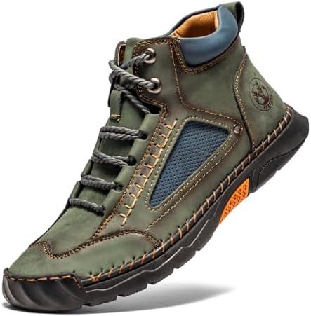 FLYLAND Men's Casual Leather Fashion Sneakers Ankle Chukka Boots Handmade Lightweight Loafers Mid Top Walking Driving Shoes (Size 8, Cyan)