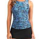 Daci Womens Blue Paisley Tankini Swimsuits with Skirt - Two Piece Tummy Control Bathing Suits High Neck Swimwear L