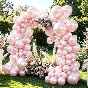 Pearl Pink Balloons With Pearl Stickers, 98PCS Pearl Peach Double Stuffed Balloons Garland Arch Kit, 18/12/10/5 inch Different Size Balloons for Wedding Bridal Baby Shower Engagement Decorations