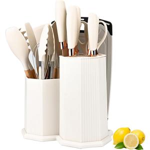 Kitchen Utensils Set,19 Pcs Cooking Tools and Knives Set,Cutting Board, Silverware Set, with Utensil Holder Precision Cutting and Organized Dining Kitchen Tool (White)