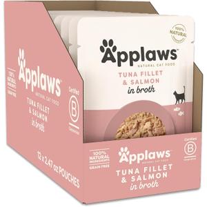 Applaws Tuna Fillet & Salmon in Broth Wet Cat Food 12-Pack 2.47 oz Pouches | 100% Natural, High Quality Protein, Limited Ingredient, Grain Free, No Fillers, No Artificial Additives (EXP 01/10/28)