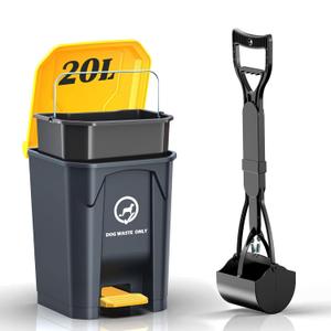 Outdoor Dog Poop Trash Can & Plastic Pooper Scooper Set for Yard - 20L/5.2 Gallen Dog Waste Disposal Station with Inner Bucket