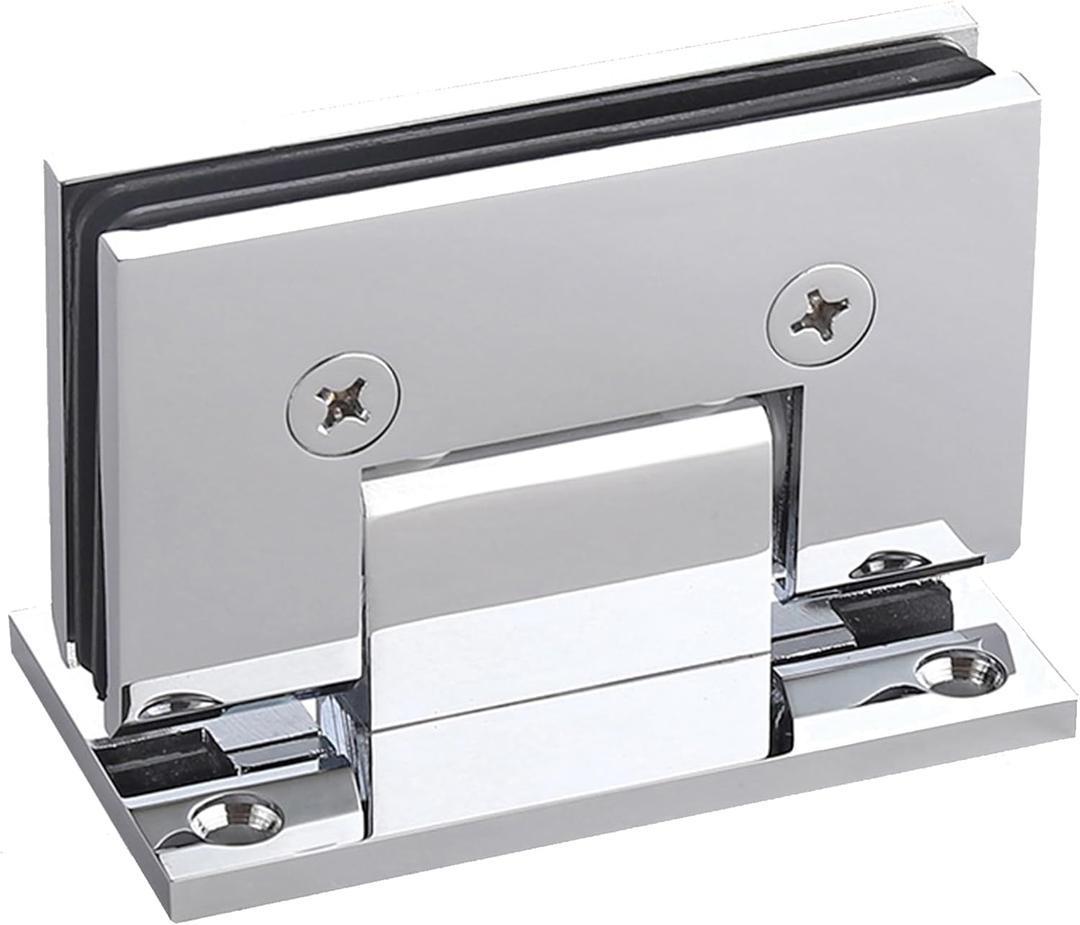 Brass Glass Door Hinge,90 Degree Heavy Duty Short Back Plate Hinges, Shower Door Hardware Replacement for 5/16" to 1/2" (8 to 12 mm) Tempered Glass, Chrome