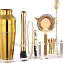 Cocktail Shaker Set with Arcylic Stand, Mixology Bartender Kit for Drink Mixing | Mixology Set with 7 Bar Set Tools Cocktail Kit (Gold)