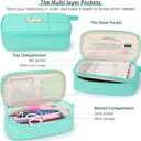 Extra Large Pencil Case,Big Capacity Pencil Pouch,Personalized Initial Pencil Bag with smooth zipper,Multiple Pockets,Cute Aesthetic Stationery Pen Case Bag for Teen Girls College (Pink, J)