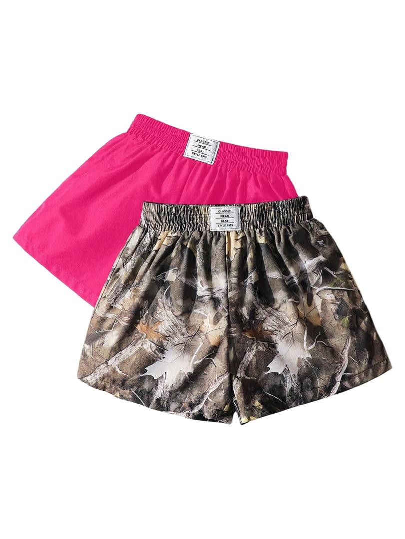 WDIRARA Toddler Girl's 2 Pack Shorts Camo Elastic Waist Athletic Shorts Hot Pink 7Y