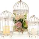 NUPTIO Decorative Candle Lanterns White: 3 Pcs Distressed White Metal Bird Cage Indoors Lantern Centerpiece Assorted Rustic Birdcage Pillar Candle Holders for Home Living Room Porch Office Decoration