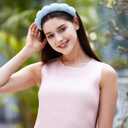 2 x Spa Terry Cloth Facial Headbands, Set of 2 Skincare Combo Pack - Puffy Makeup Headbands for Face Washing and Masks (Blue + Dark Khaki)