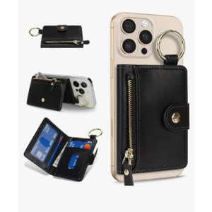 Cavor Compatible with MagSafe Wallet,Magnetic Wallet for iPhone 17/16 Pro Max/15 Pro/14 Plus/13/12 Series,Mag Safe Phone Card Holder with Adjustable Stand Zipper-Black