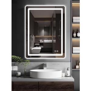 TRAHOME LED Bathroom Vanity Mirror 32"x24" with Lights, Front and Back Lit Wall Mirror, Anti Fog, Dimmable 3 Color Light, Memory Function, Shatterproof Glass, Plug in or Hardwired