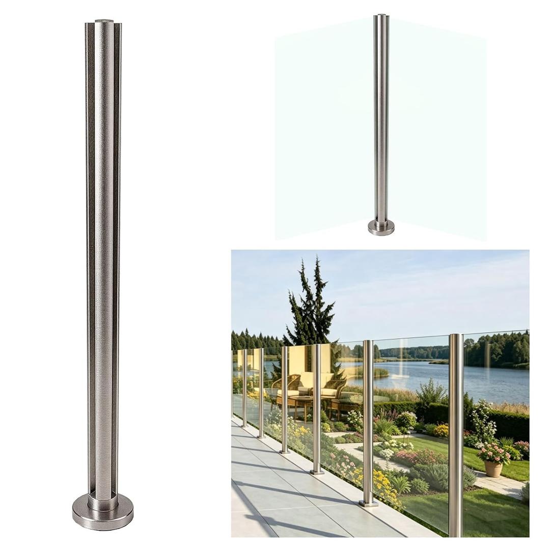 35.8" Round Glass Rail Post,Corner Glass Post Right Angled System