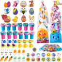 JOYIN 72 Pcs Easter Party Favors Set, 12 Packs Assorted Goody Bags with Rings/Sticker, Foam Stickers, Stampers for Kids Gift, Easter Egg Hunt, Basket Stuffers