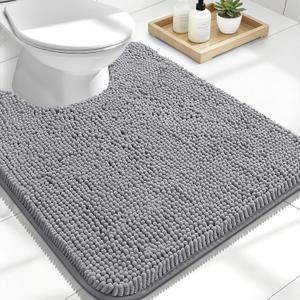 OLANLY Toilet Rugs U-Shaped 24x20, Extra Soft Absorbent Chenille Contour Bathroom Rugs for Toilet, Dry Quickly, Machine Washable, Non-Slip Bath Mat, Grey