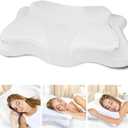 Memory Foam Pillows, Cervical Pillow for Neck and Shoulder Pain Relief, Ergonomic Contour Bed Pillow, Soft for Side Sleep Stomach Sleeping and Back Sleeper-Queen Size&White