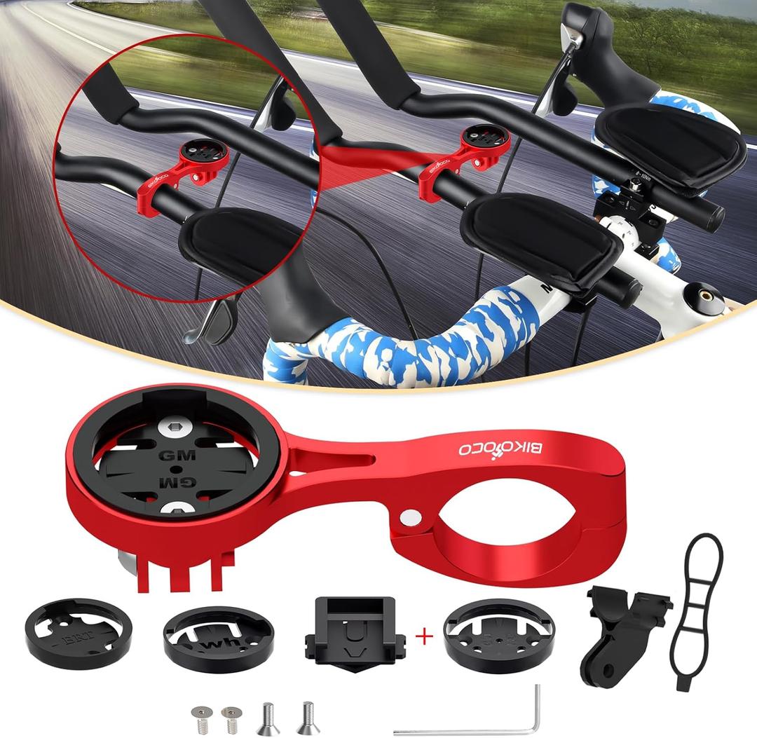 Bike Computer Mount for Aero Bars - Compatible with 22.2mm/22.4mm Road Handlebars, Secure Bike Mount for Bike GPS Computer, for Garmin,for Combo & for GoPro Action Camera, Red