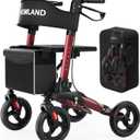 Rollator Walkers for Seniors with Seat, Foldable Walker, 8" Wheels Lightweight Aluminum Rolling Walker (Red)