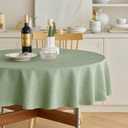 Faux Linen Rustic Round Tablecloth for Coffee Table, Decorative Waterproof Outdoor Anti-Scratch Table Cloth Cover for Party, Wedding, Picnics, Patio(Round, 70 Inch(4-6 Seats), Sage Green)