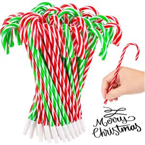 50pcs Christmas Candy Cane Pen, Snowman Umbrella Cane Ballpoint Pen Christmas Pens with Black Ink for Xmas Holiday Stationery Supplies Party Present, Green, Red