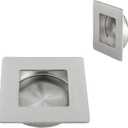 HOMOTEK Square Recessed Sliding Closet Door Finger Pulls, Inner Diameter 2-1/8 Inch(54mm), Flush Handles for Pocket, Barn Door Handles,Drawer pulls(Brushed Stainless Steel, 2 Pack)