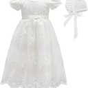 Glamulice Baby Girls Flower Christening Baptism Dress Formal Party Special Occasion Dresses for Toddler  White Newborn Girl Wedding Birthday Ceremony Pageant Ball Gown Holiday Church Outfits 6M