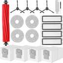 Accessories Kit Replacement for Roborock Q Revo/Qrevo 2R3W, QX Revo/QRT78 Robot Vacuum, 1 Main Brush, 4 Mop Pads, 4 HEPA Filters, 4 Black Side Brushes, 4 Dust Bags, 1 Cleaning Tool