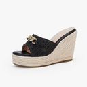 Coutgo Women's Wedge Sandals Platform Espadrille Heel Chain Slip On Casual Summer Slides Size 5