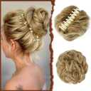 Sofeiyan Claw Clip Messy Bun Hair Piece Synthetic Tousled Updo Hair Extensions Wavy Curly Hair Bun Clip in Claw Chignon Ponytail Hairpieces Scrunchie Hairpiece for Women, Dark Blonde/Bleach Blonde mix